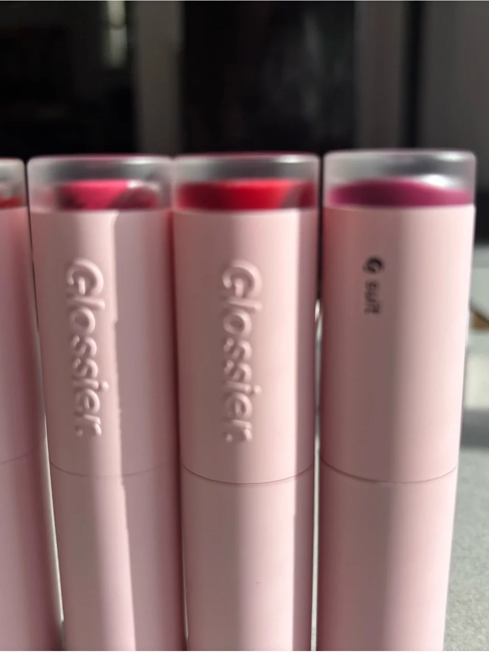 Glossier Soft Touch Lip Creme set of 4 Strike, Jet, Flip, Tempo